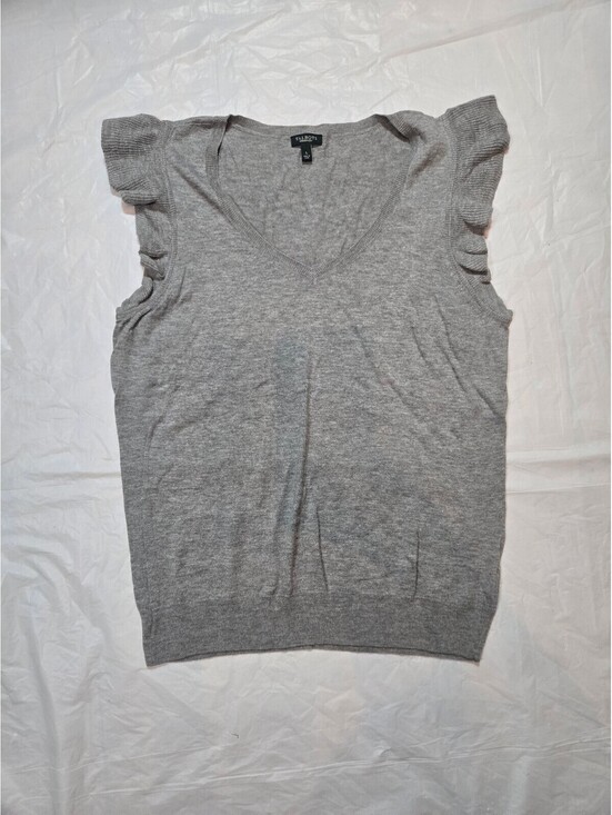Talbots Sweaters - Talbots Women's L Gray Wool Blend Sleeveless Ruffle Shoulder Sweater Top